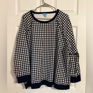 Draper James Woman’s 3xl Blue And White Gingham Sweatshirt Long Sleeve